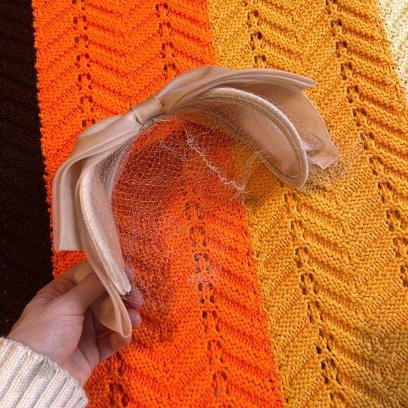 1950s birdcage beige cream lace front bow fascinator swing dance hat! - Picture 11 of 13